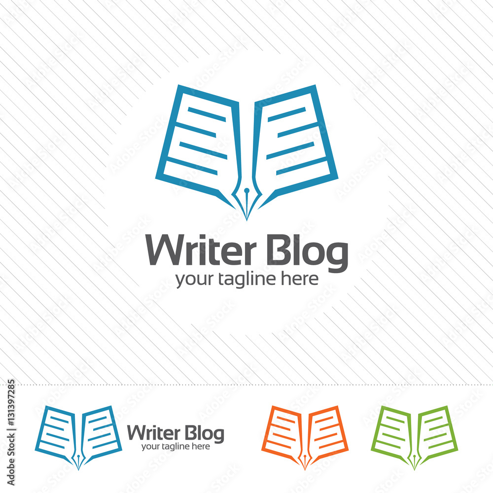 Pen and book logo design concept . Book vector icon for writer or blogger . Pen and book logo design concept . Book vector icon for writer or blogger .