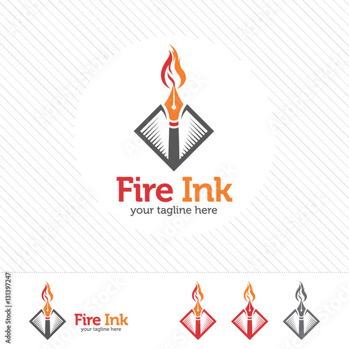 Fire ink pen logo design vector. Creative concept of pen and fire symbol .