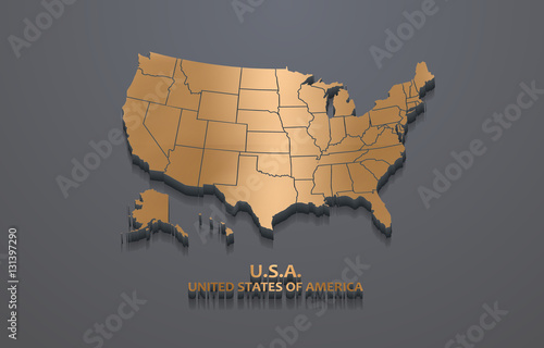 3D Shiny Copper Metallic United States Map