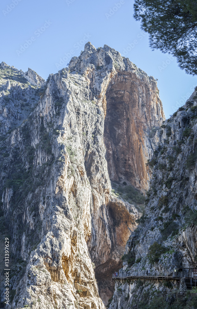 Visitors walking along the footbridge of Caminito del Rey path Visitors walking along the footbridge of Caminito del Rey path