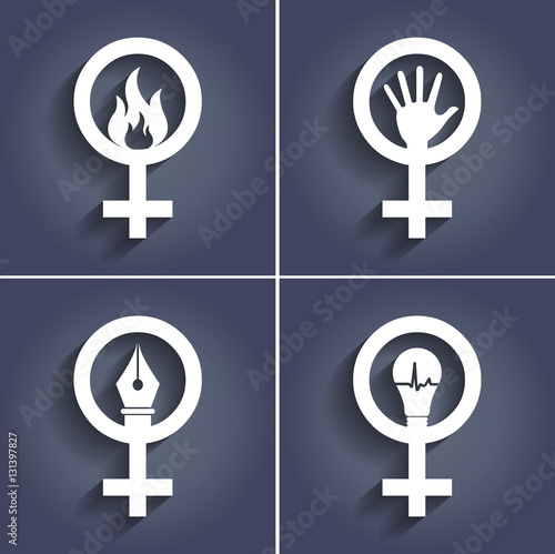 Female Gender Signs Abstract with Shadows, Female Rights Editable Vector Design, Female Symbols, Female Social Issues Design