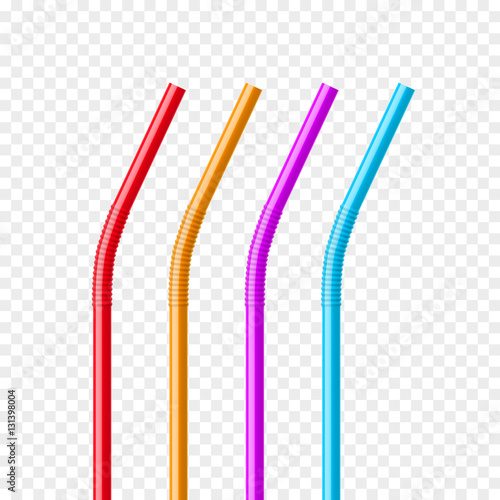 Drinking straws set. Vector colorful pipe tube plastic straw for juice, cocktail isolated