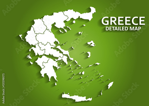 Detailed Greece Map on Green Background with Shadows, Editable Greece Vector Map Design, Embossed Map, Greece Country
