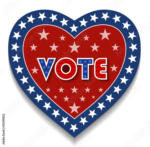 Patriotic Heart Shape Vote Design, Vector Illustration of USA Vote Symbol in Heart Shape