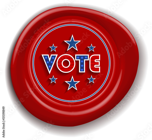 Patriotic Vote Sign Red Wax Seal, Vote Sign on Red Wax Seal Vector Design. Patriotic USA Election Design