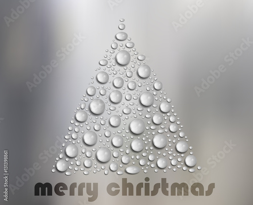 Water Drops Christmas Tree on White Glass