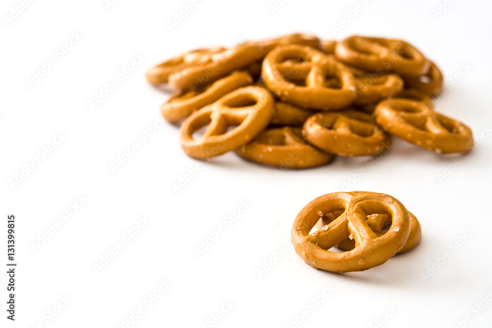 Salted pretzels isolated on white background Salted pretzels isolated on white background