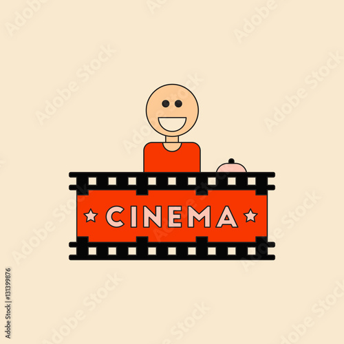 Cinema Ticket Office Vector illustration in flat style Seller sells tickets to cinema