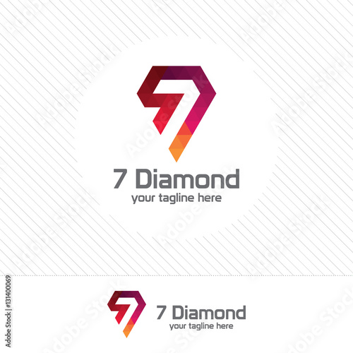 Number seven and diamond logo design vector with colorful triangle pixel. 