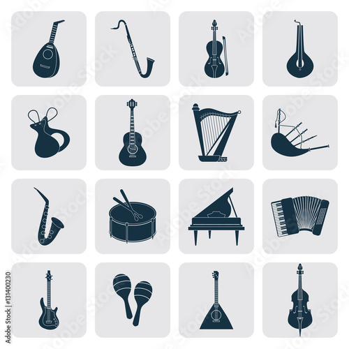 Music instruments simple icons set