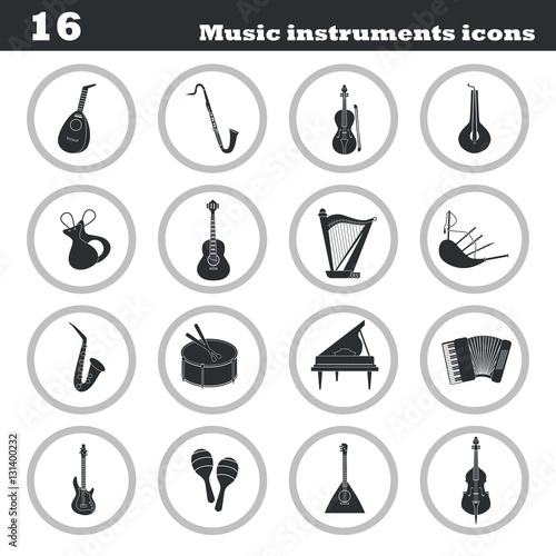 Music instruments simple icons set