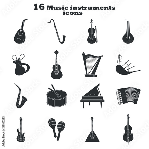 Music instruments simple icons set