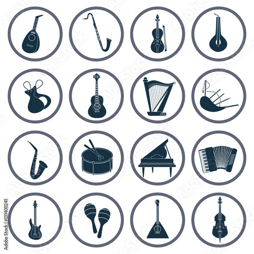 Music instruments simple icons set