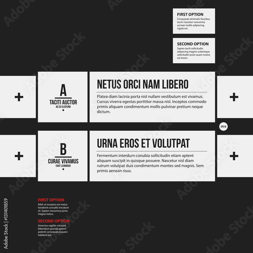 Monochrome options template in strict contrast style. Useful for presentations and web design.