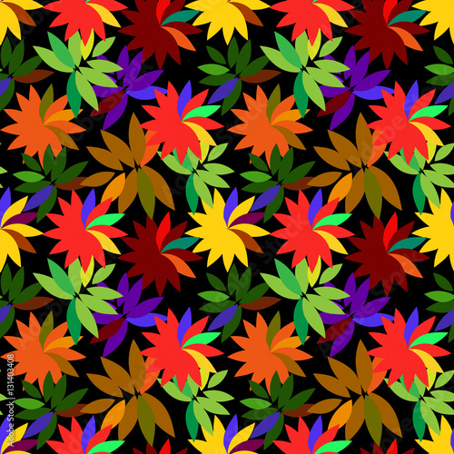 Abstract flowers  with leaves Seamless pattern.Vector illustration.