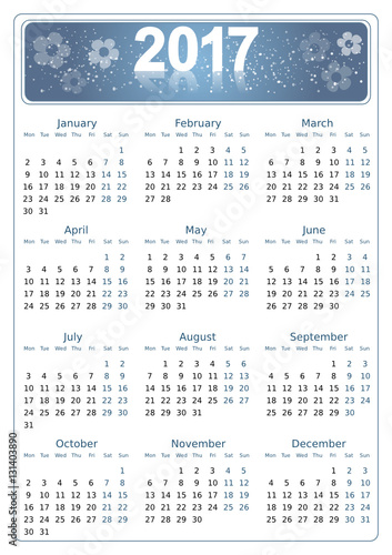 simple editable vector calendar 2017