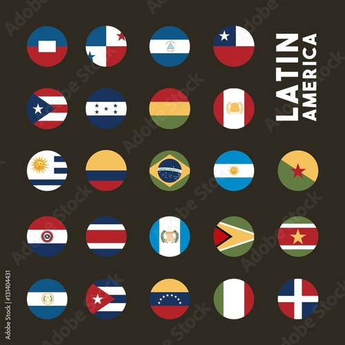 flags of latin america countries on buttons. colorful design. vector illustration