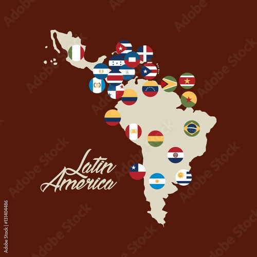 Map of Latin America with the flags of countries. colorful design. vector illustration