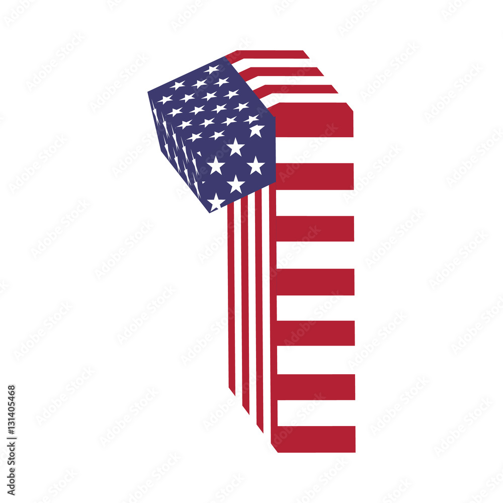 USA flag 3d latin alphabet number 1. Textured font USA flag 3d latin alphabet number 1. Textured font