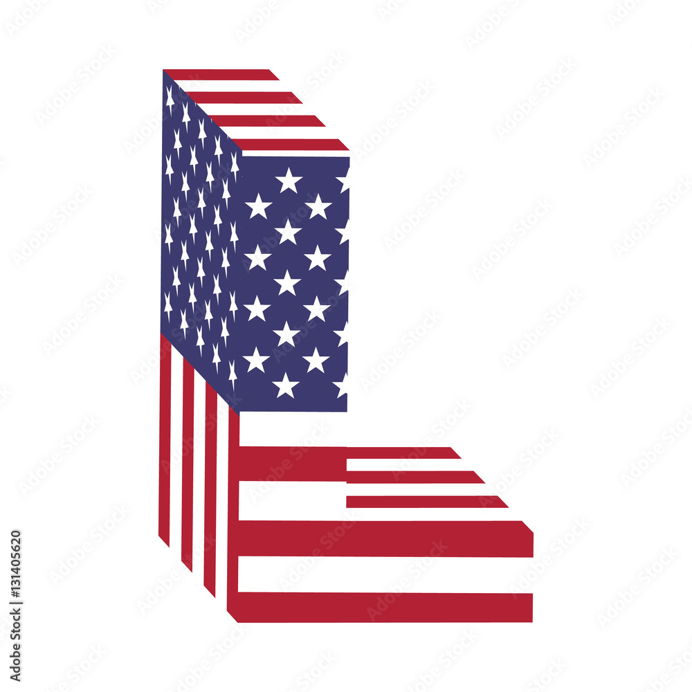 Obraz premium USA flag 3d latin alphabet letter L. Textured font