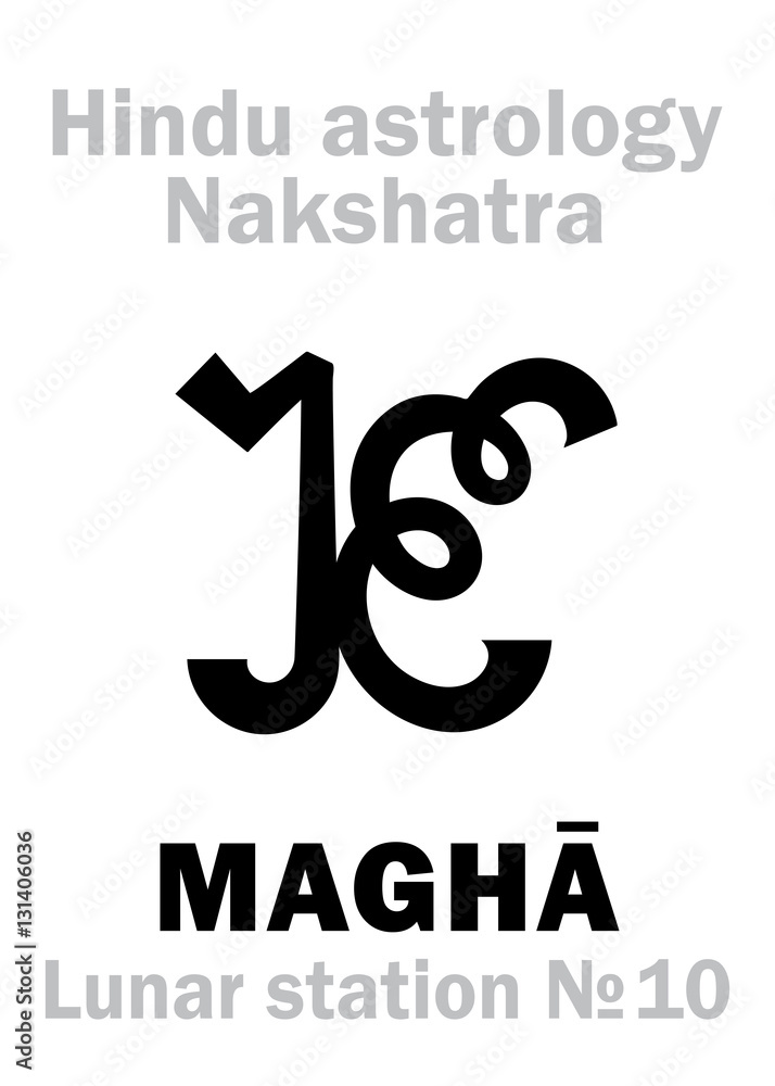 Astrology Alphabet: Hindu nakshatra MAGHA (Lunar station No.10). Hieroglyphics character sign (single symbol). Astrology Alphabet: Hindu nakshatra MAGHA (Lunar station No.10). Hieroglyphics character sign (single symbol).