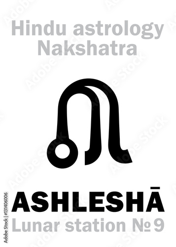 Astrology Alphabet: Hindu nakshatra ASHLESHA (Lunar station No.9). Hieroglyphics character sign (single symbol).