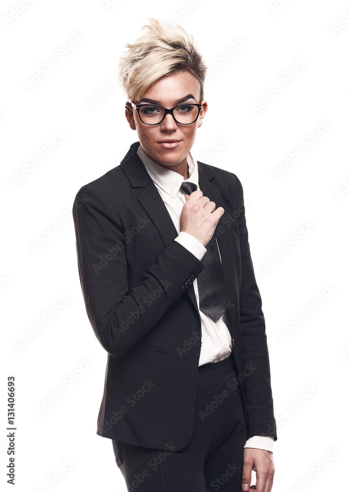Blond beautiful business lady in black suit Blond beautiful business lady in black suit