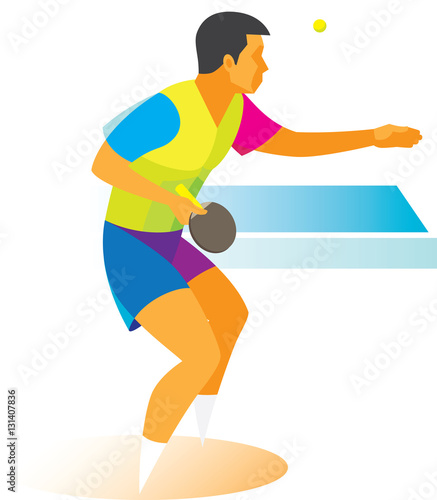 A table tennis player serves the ball