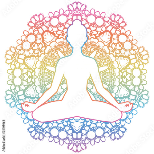 Women silhouette. Yoga lotus pose. Padmasana.