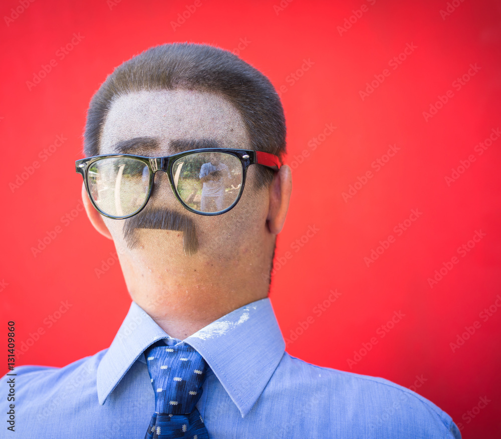 Man Closeup Portrait Funny Made On His Back Of Head Hair Stock Foto man-closeup-portrait-funny-made-on-his-back-of-head-hair-stock-foto
