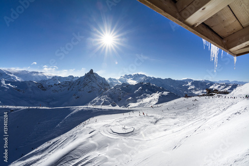 Sun on the ski slopes in Courchevel, France