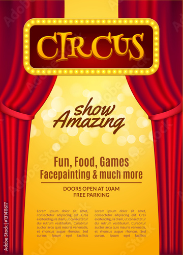 Circus show poster template with sign and light frame. Festive Circus invitation. Vector carnival show illustration