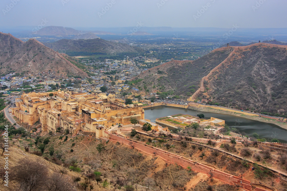 View of Amber Fort from Jaigarh Fort in Rajasthan, India