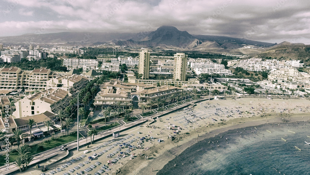 Aerial view of Playa de Los Cristianos - Tenerife, Spain