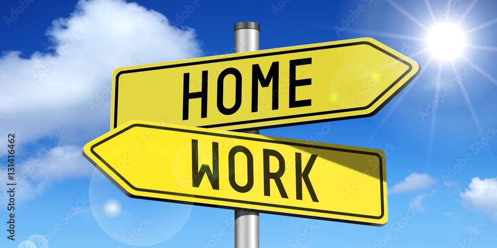 Fototapeta premium Home, work - yellow road-sign