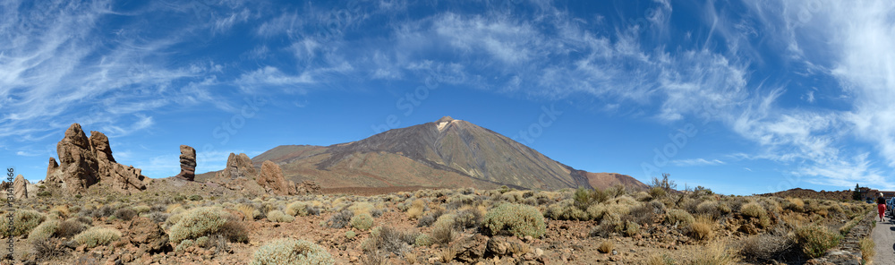 Teide volcano and Garcia Rocks with Cinchado rock on Tenerife.