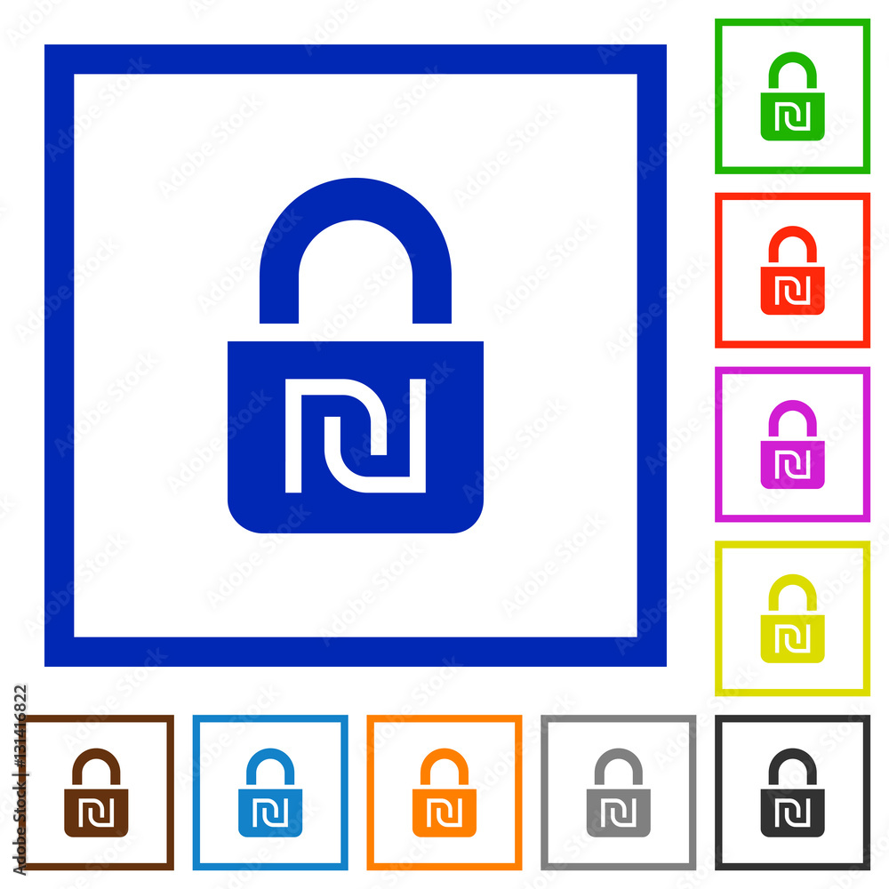 Locked Shekels flat framed icons Locked Shekels flat framed icons