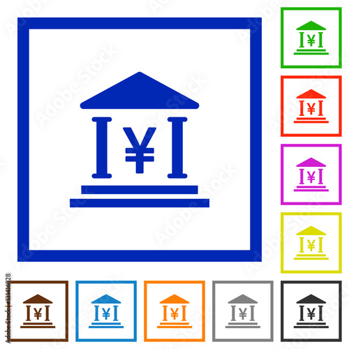 Yen bank flat framed icons
