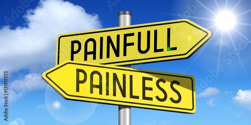 Painfull, painless - yellow road-sign