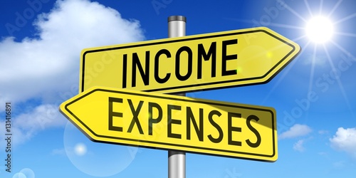 Income, expenses - yellow road-sign