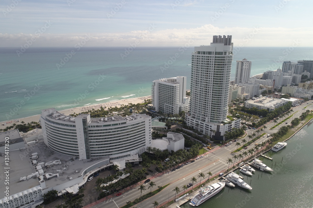 Aerial photo Miami Beach beachfront resorts