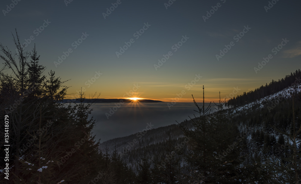Sunrise in Jeseniky mountains in Christmas time Sunrise in Jeseniky mountains in Christmas time