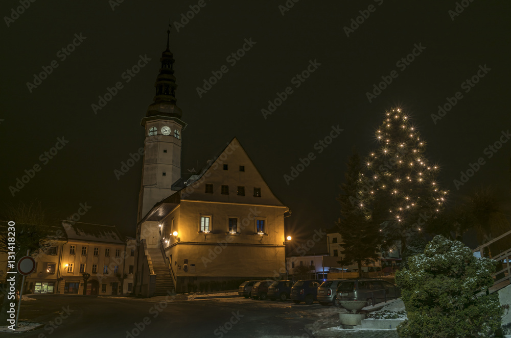 Obraz premium Stare Mesto pod Sneznikem town in winter night