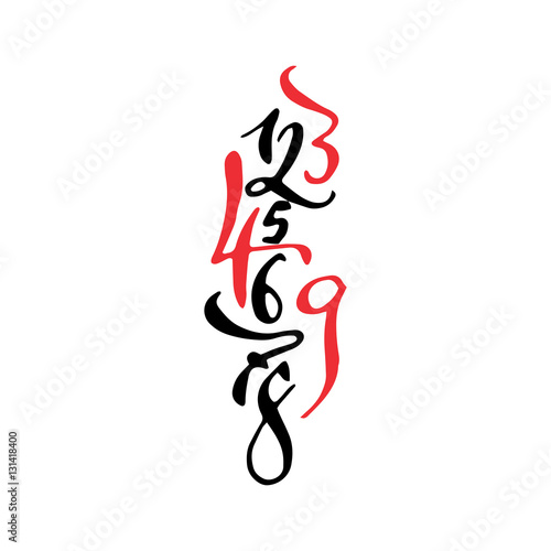 Black and red arabic style hand drawn high quality calligraphy poster with numbers. Isolated on white background