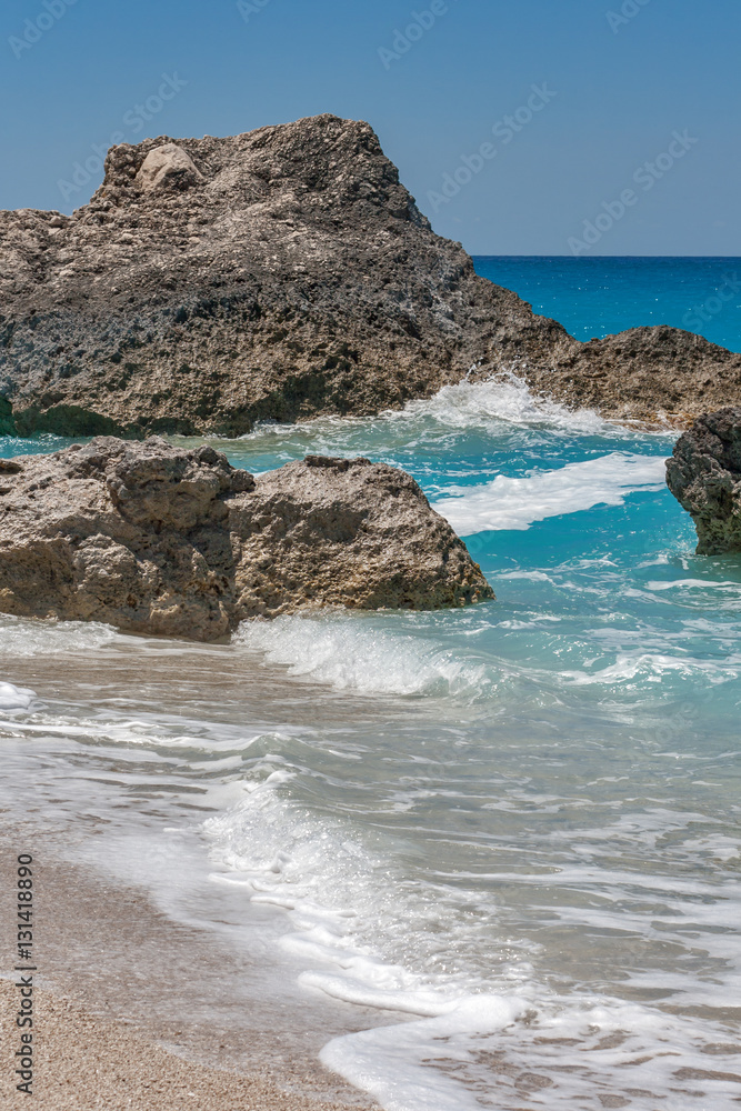 Seascape of Megali Petra Beach, Lefkada, Ionian Islands, Greece