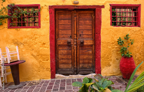 Colorful wall and doors in Greece