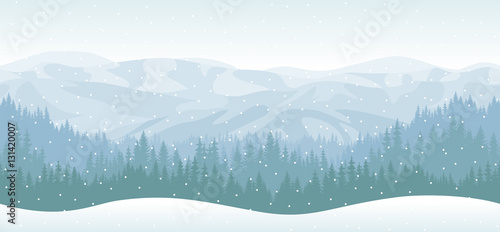 vector mountains forest background texture seamless pattern