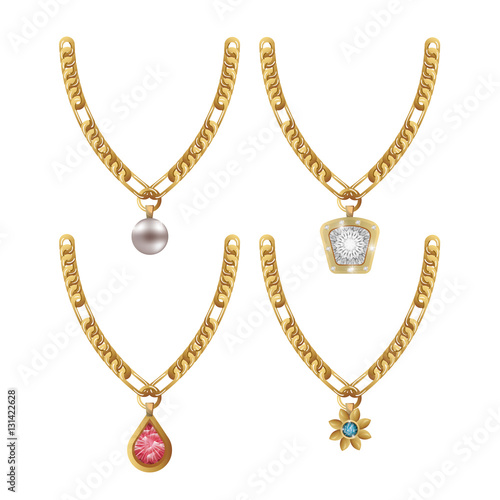 set necklace gems jewelry isolated vector illustration eps 10