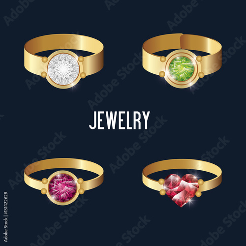 set icons rings gold gems isolated vector illustration eps 10