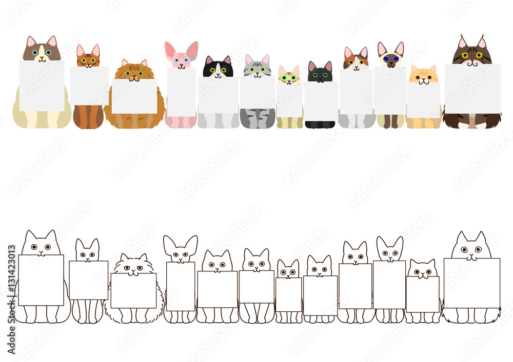 Naklejka premium cats border set, with small blank card in each mouth